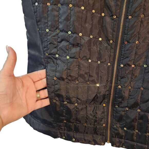 Chico's full zip vest black quilted sequin size 0 small 4 - Picture 3 of 7